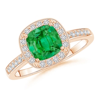 6mm AAA Cushion Emerald Engagement Ring with Diamond Accents in Rose Gold