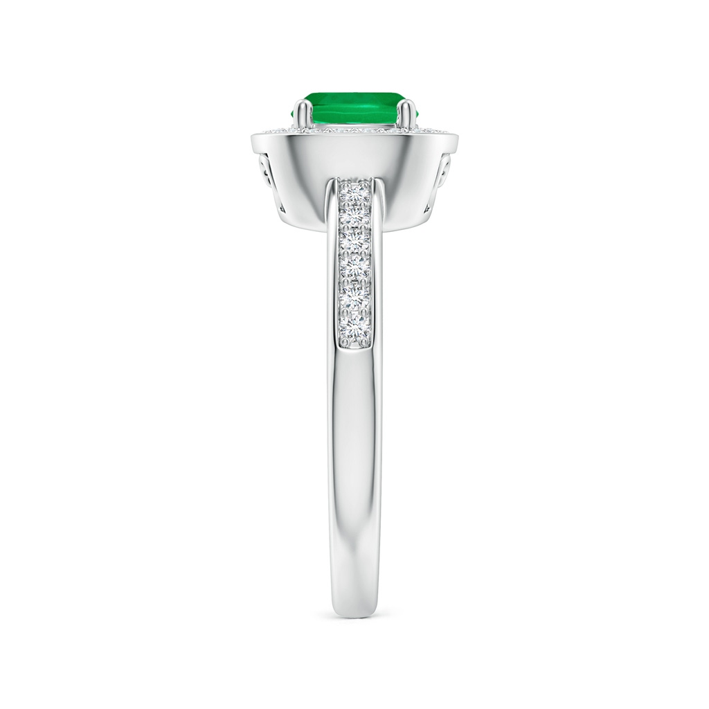 6mm AAA Cushion Emerald Engagement Ring with Diamond Accents in White Gold - side 199