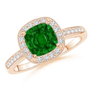 6mm AAAA Cushion Emerald Engagement Ring with Diamond Accents in 10K Rose Gold