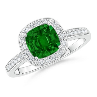 6mm AAAA Cushion Emerald Engagement Ring with Diamond Accents in P950 Platinum