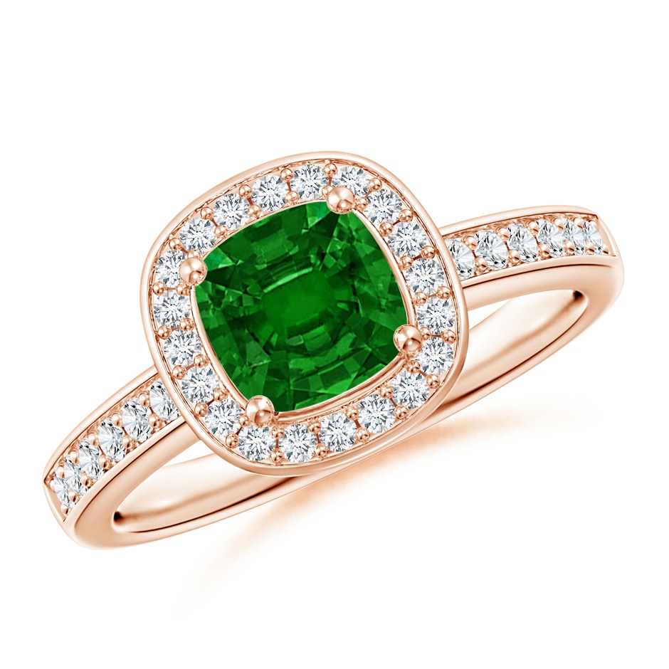 6mm AAAA Cushion Emerald Engagement Ring with Diamond Accents in Rose Gold 