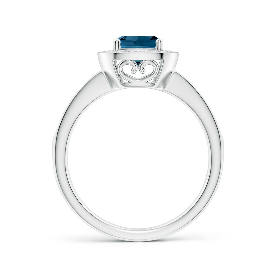 6mm AAAA Cushion London Blue Topaz Halo Engagement Ring with Diamonds in White Gold side-1