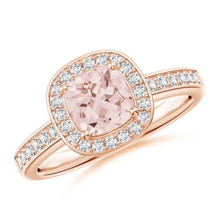 6mm AAA Cushion Morganite Engagement Ring with Diamond Accents in Rose Gold