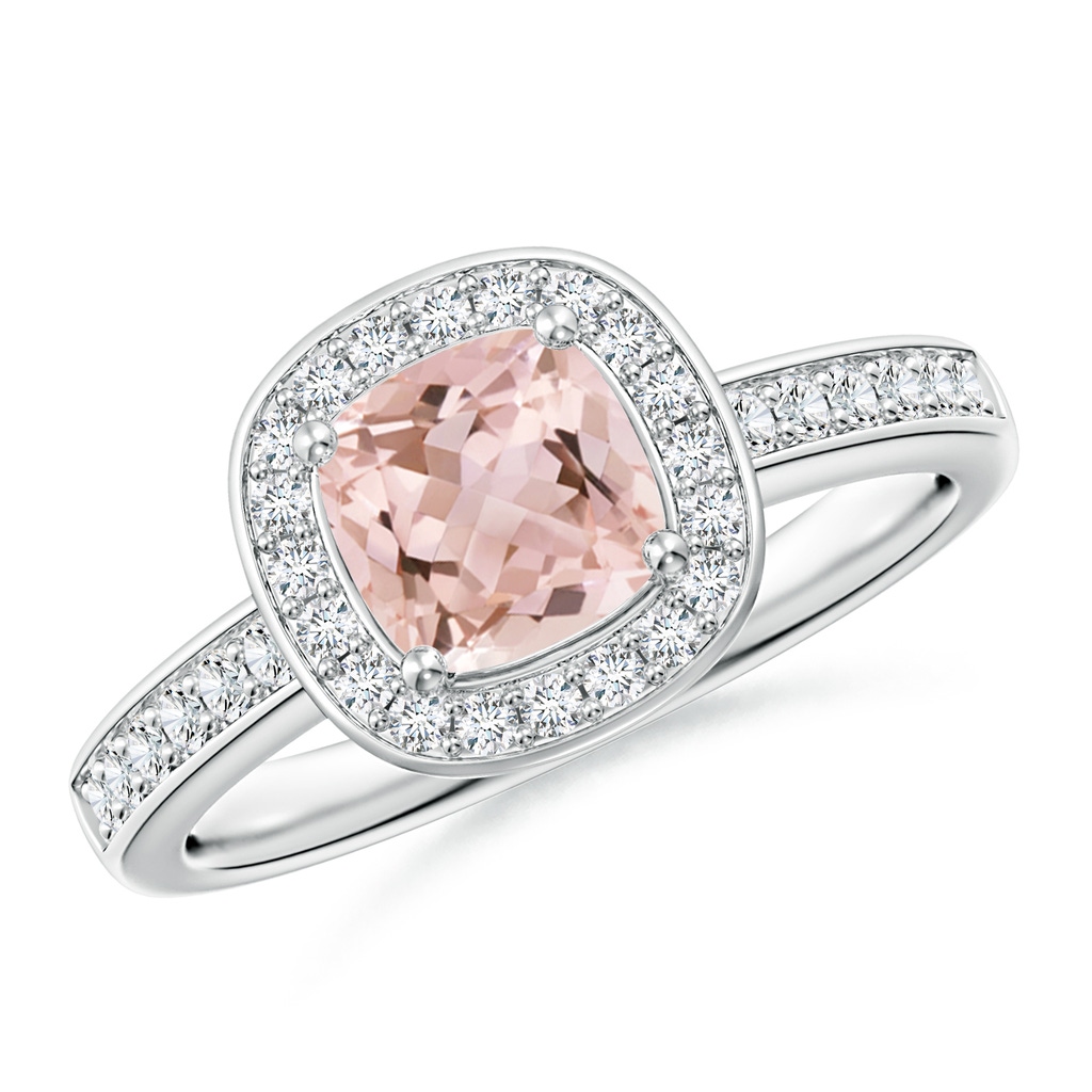 6mm AAAA Cushion Morganite Engagement Ring with Diamond Accents in P950 Platinum