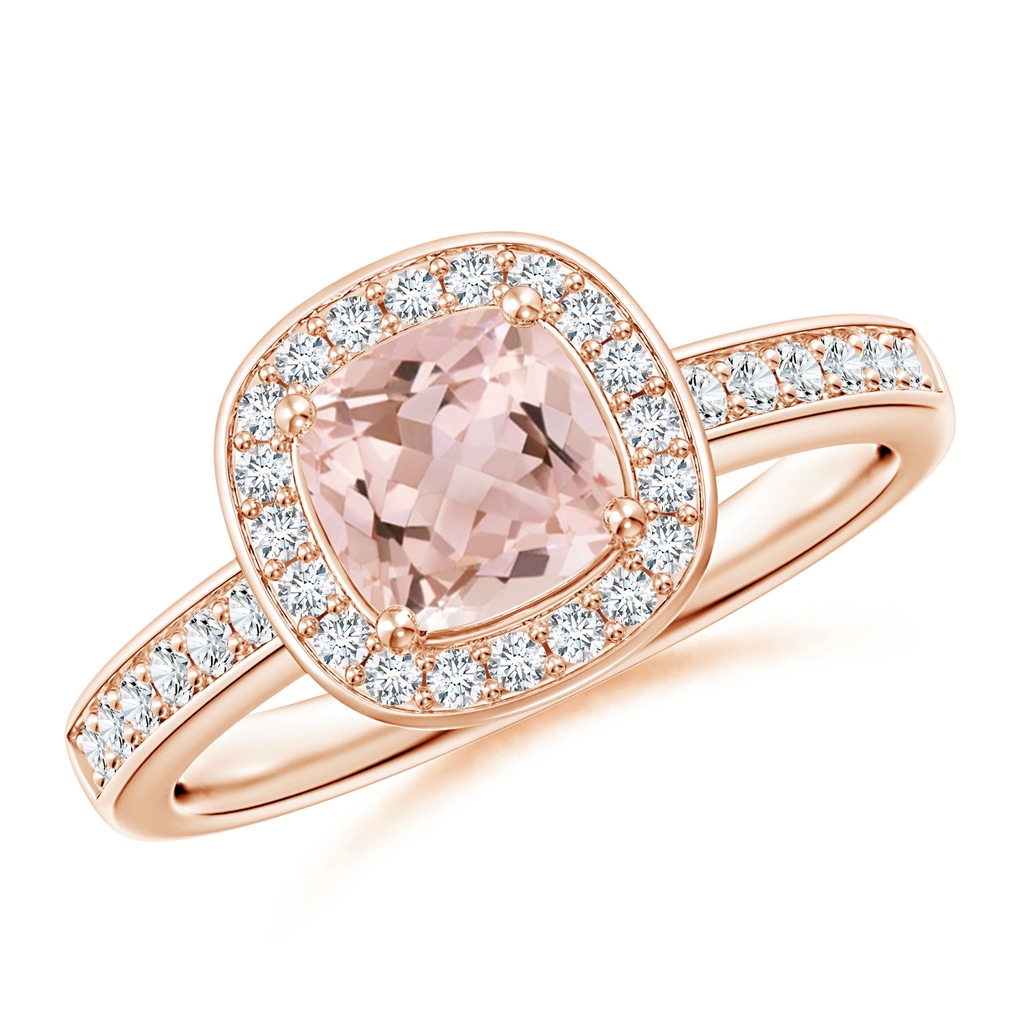 6mm AAAA Cushion Morganite Engagement Ring with Diamond Accents in Rose Gold