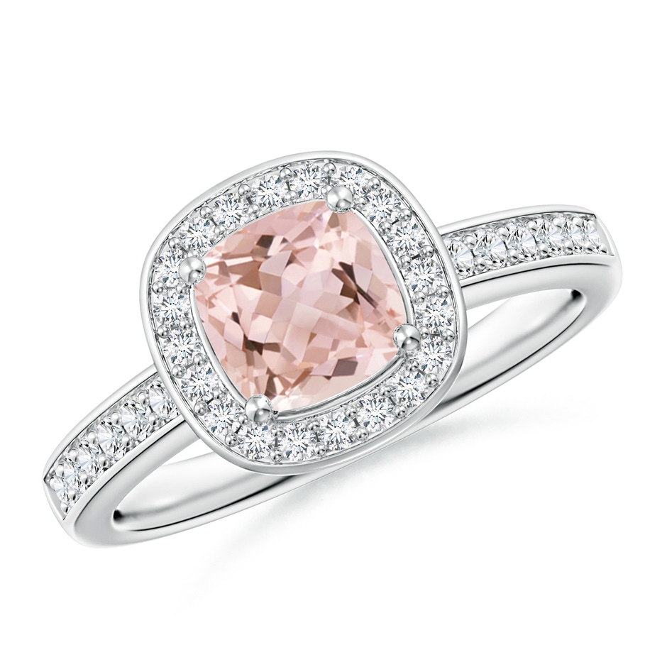 6mm AAAA Cushion Morganite Engagement Ring with Diamond Accents in White Gold 