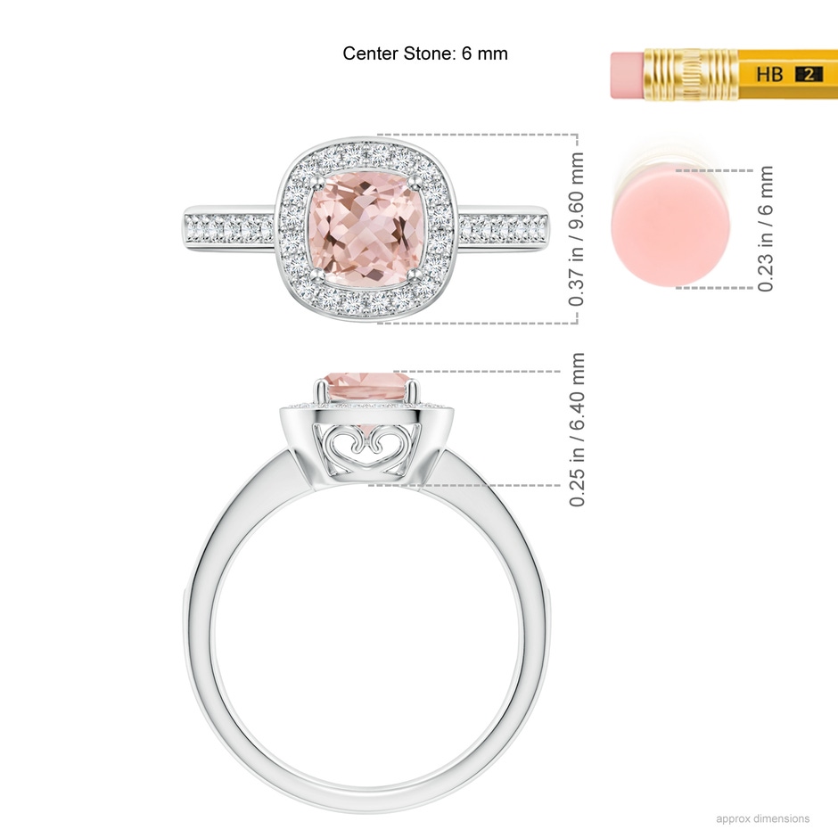 6mm AAAA Cushion Morganite Engagement Ring with Diamond Accents in White Gold ruler