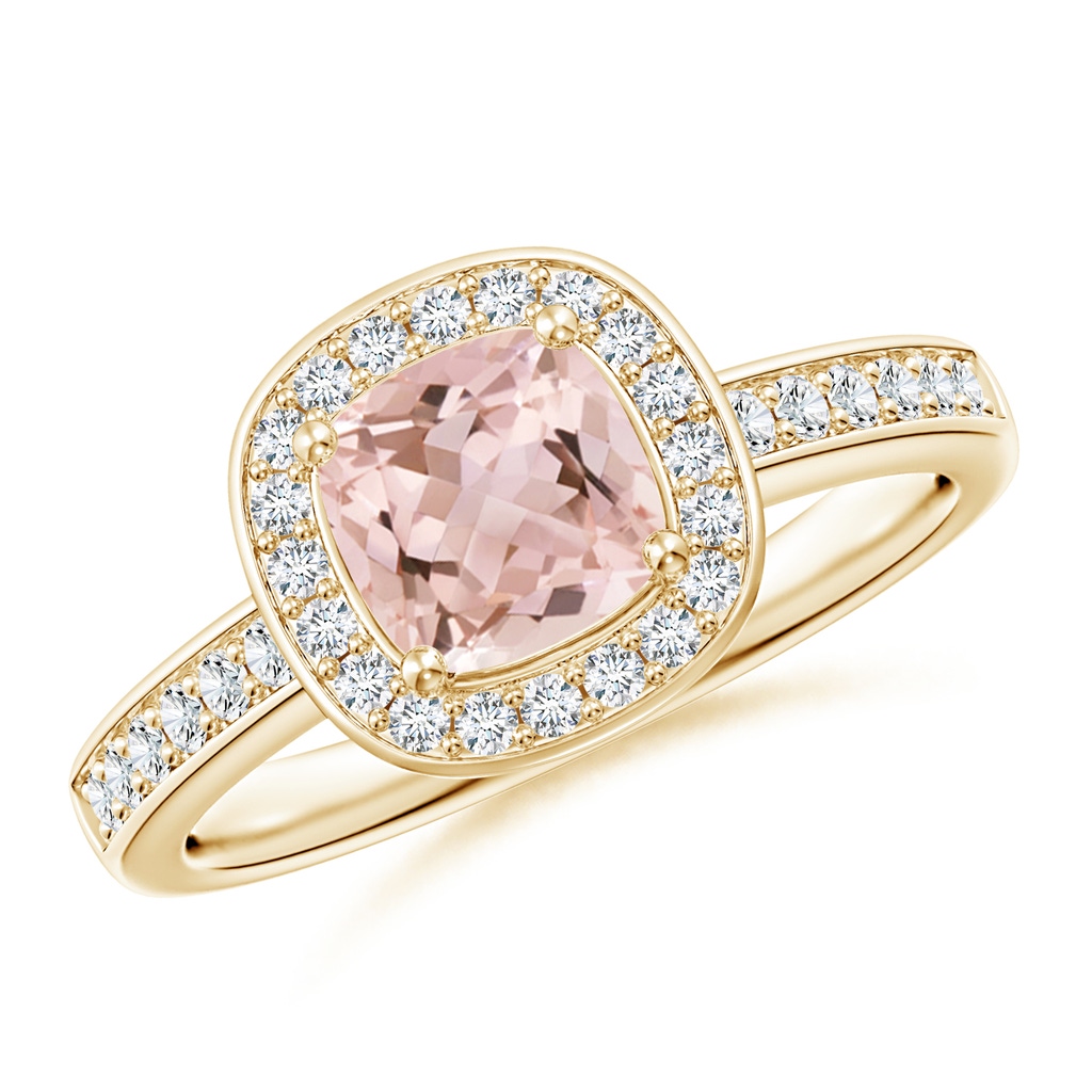 6mm AAAA Cushion Morganite Engagement Ring with Diamond Accents in Yellow Gold