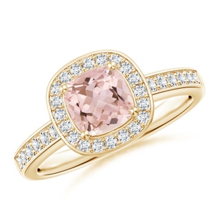 6mm AAAA Cushion Morganite Engagement Ring with Diamond Accents in Yellow Gold