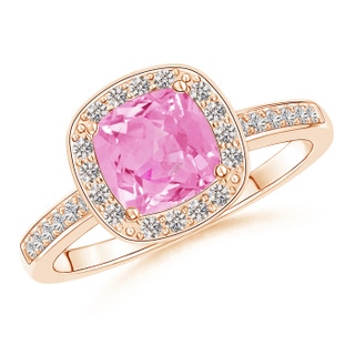 6mm A Cushion Pink Sapphire Engagement Ring with Diamond Accents in Rose Gold