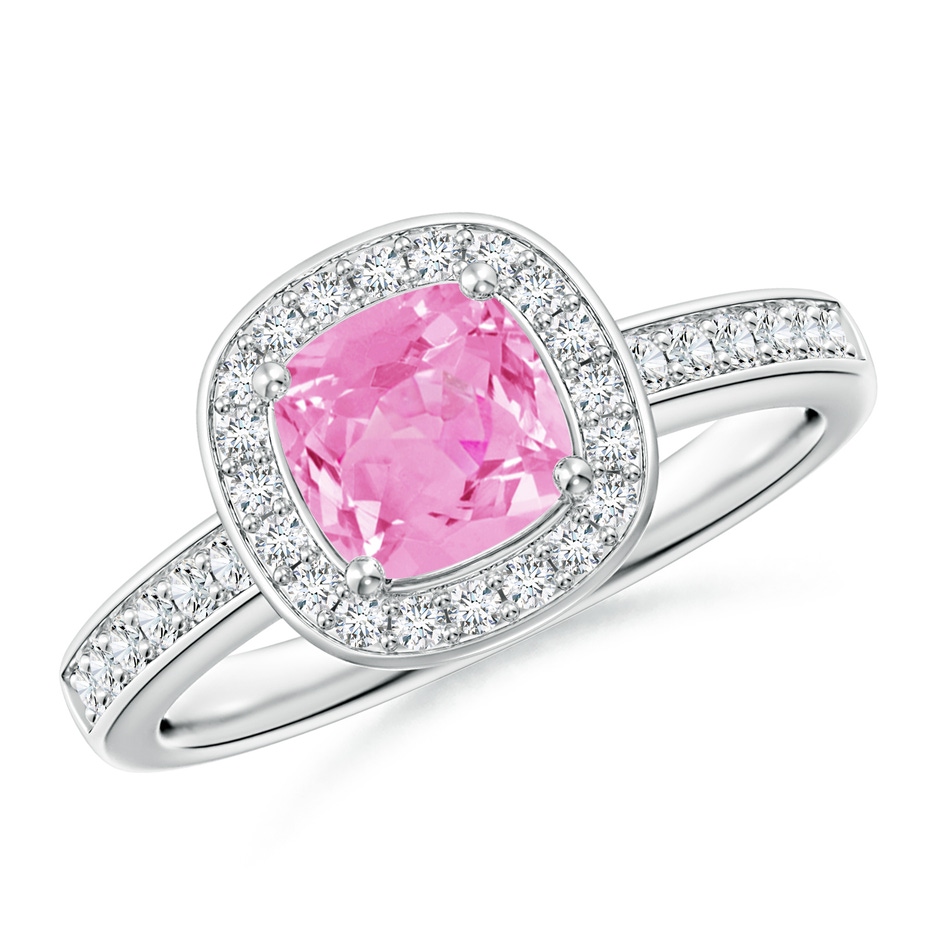 6mm A Cushion Pink Sapphire Engagement Ring with Diamond Accents in White Gold 
