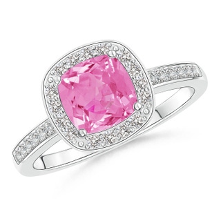 6mm AA Cushion Pink Sapphire Engagement Ring with Diamond Accents in P950 Platinum
