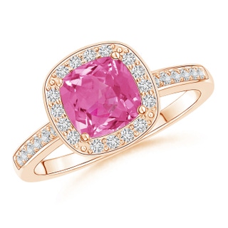 6mm AAA Cushion Pink Sapphire Engagement Ring with Diamond Accents in 9K Rose Gold