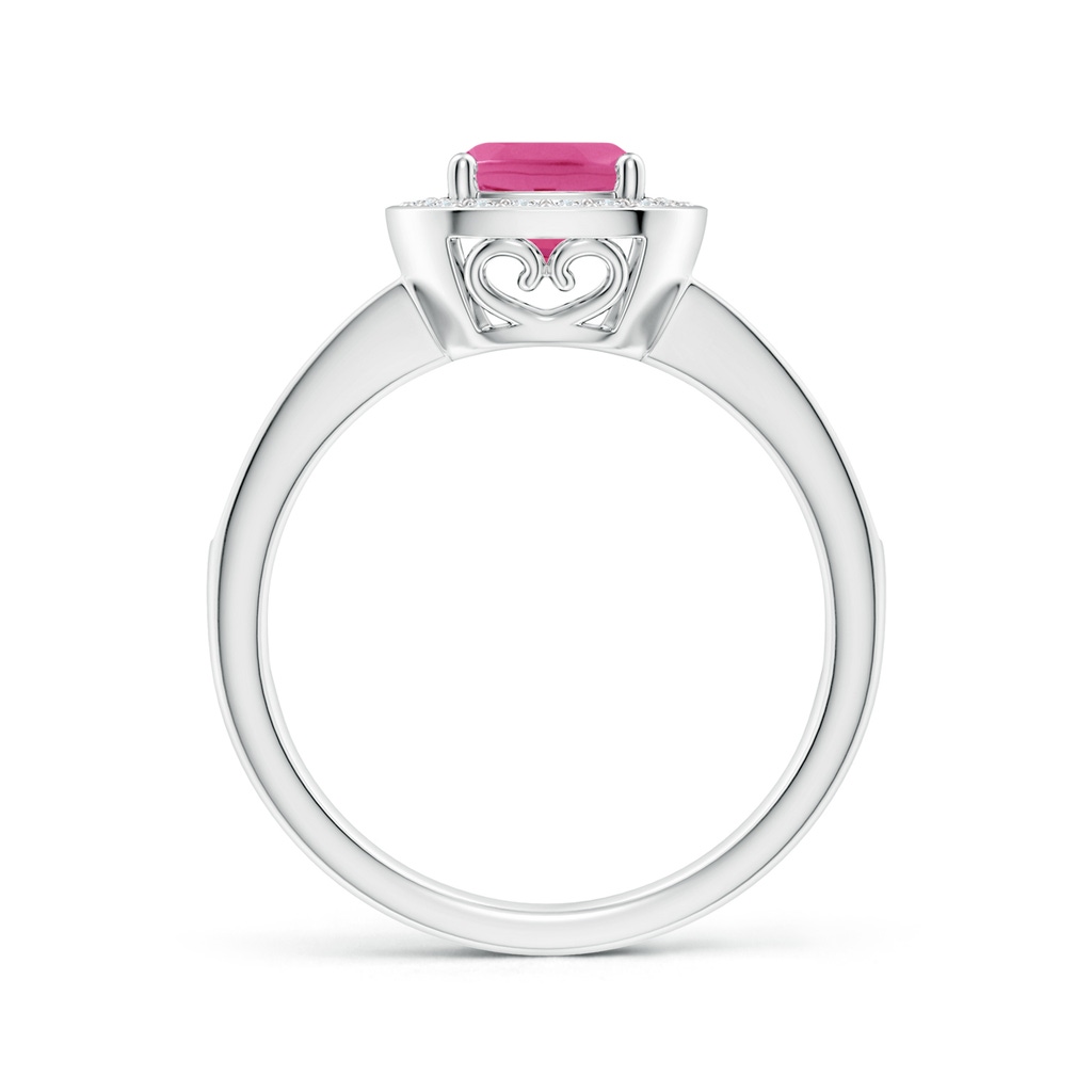6mm AAA Cushion Pink Sapphire Engagement Ring with Diamond Accents in White Gold - side 199