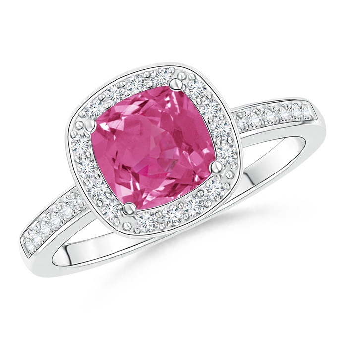 6mm AAAA Cushion Pink Sapphire Engagement Ring with Diamond Accents in P950 Platinum