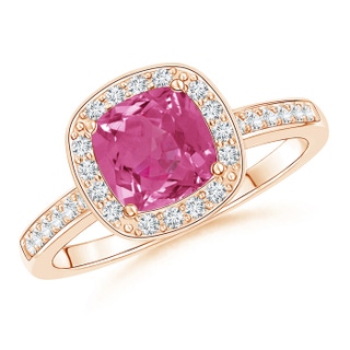 6mm AAAA Cushion Pink Sapphire Engagement Ring with Diamond Accents in Rose Gold