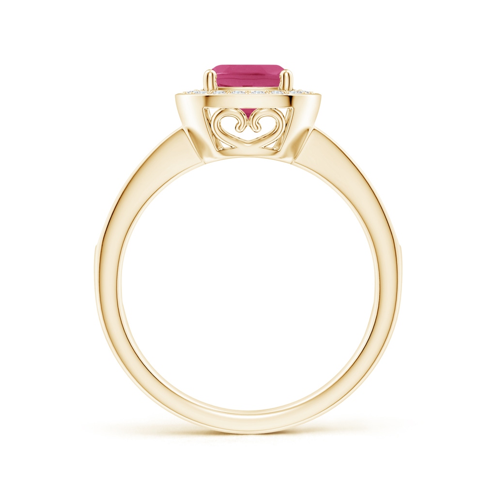 6mm AAAA Cushion Pink Sapphire Engagement Ring with Diamond Accents in Yellow Gold - side 199