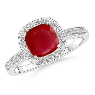 6mm AA Cushion Ruby Engagement Ring with Diamond Accents in White Gold