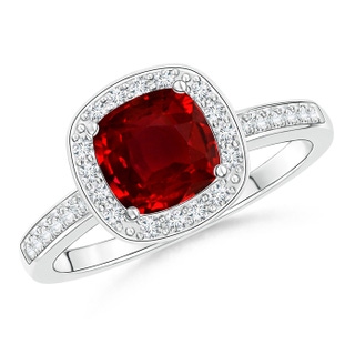 6mm AAAA Cushion Ruby Engagement Ring with Diamond Accents in P950 Platinum