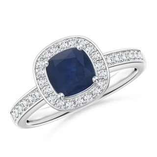 6mm A Cushion Blue Sapphire Engagement Ring with Diamond Accents in P950 Platinum