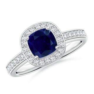 6mm AA Cushion Blue Sapphire Engagement Ring with Diamond Accents in P950 Platinum