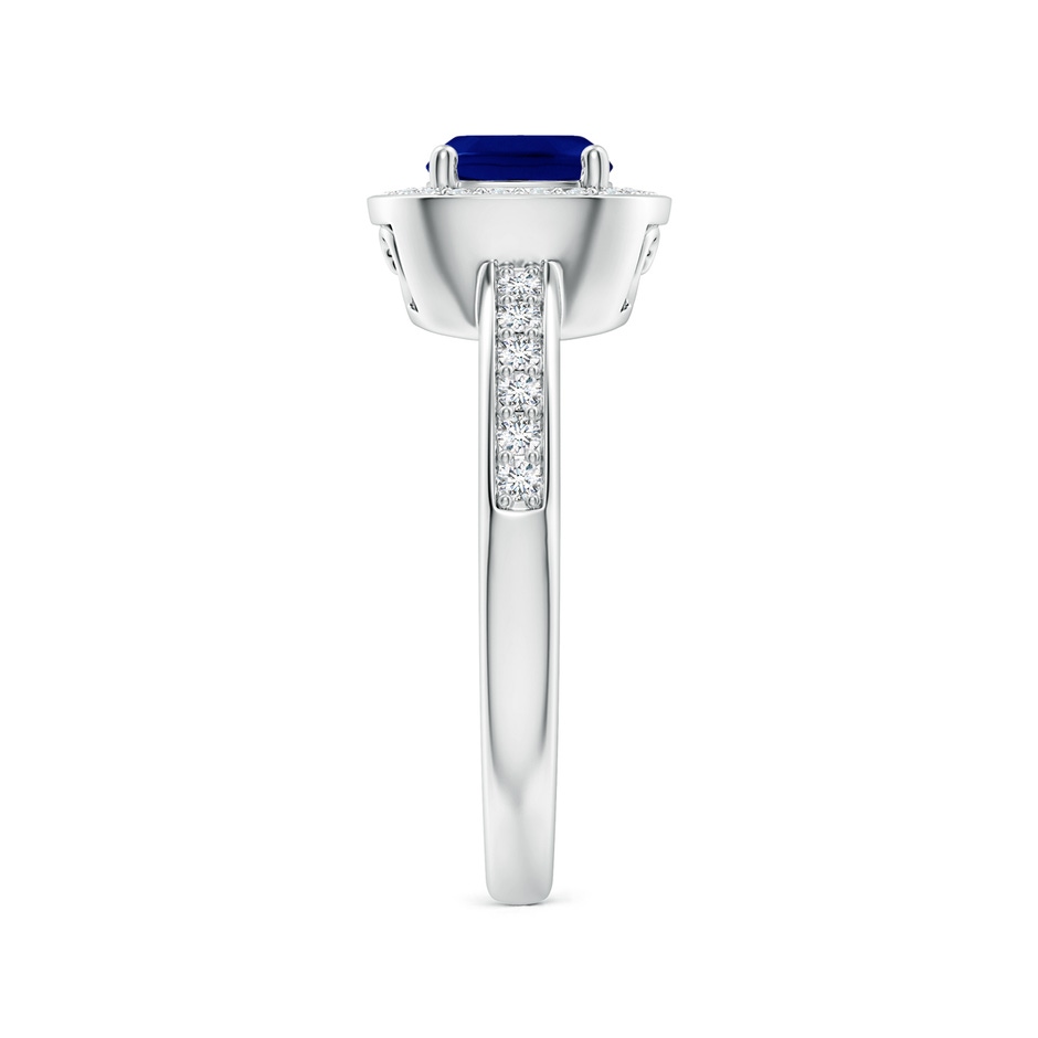 6mm AAA Cushion Blue Sapphire Engagement Ring with Diamond Accents in White Gold body-hand