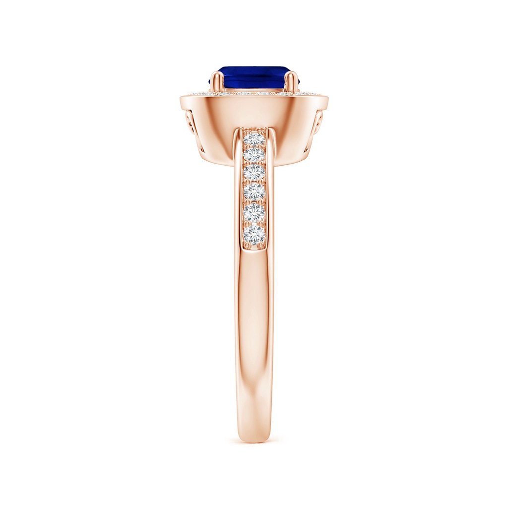 6mm AAAA Cushion Blue Sapphire Engagement Ring with Diamond Accents in Rose Gold - body_hand