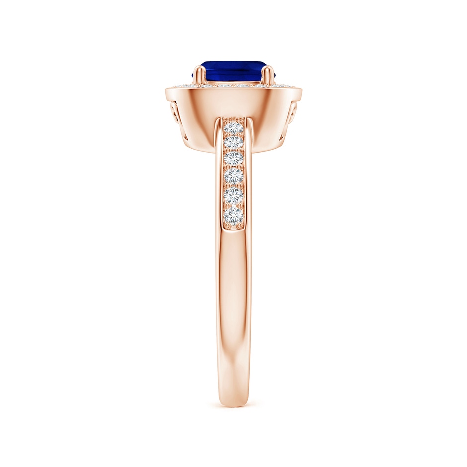 6mm AAAA Cushion Blue Sapphire Engagement Ring with Diamond Accents in Rose Gold body-hand