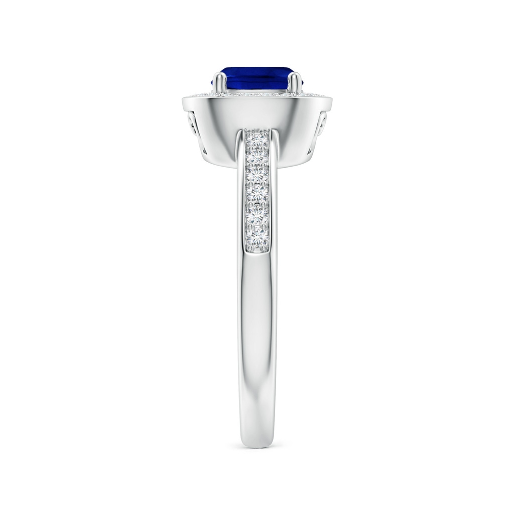 6mm AAAA Cushion Blue Sapphire Engagement Ring with Diamond Accents in White Gold Body-Hand
