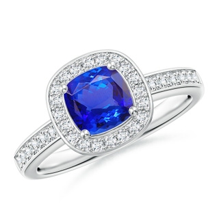 6mm AAA Cushion Tanzanite Engagement Ring with Diamond Accents in White Gold