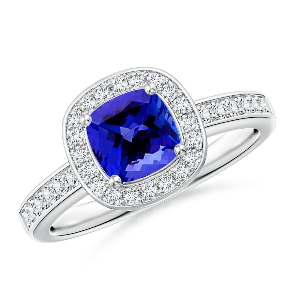 6mm AAAA Cushion Tanzanite Engagement Ring with Diamond Accents in P950 Platinum