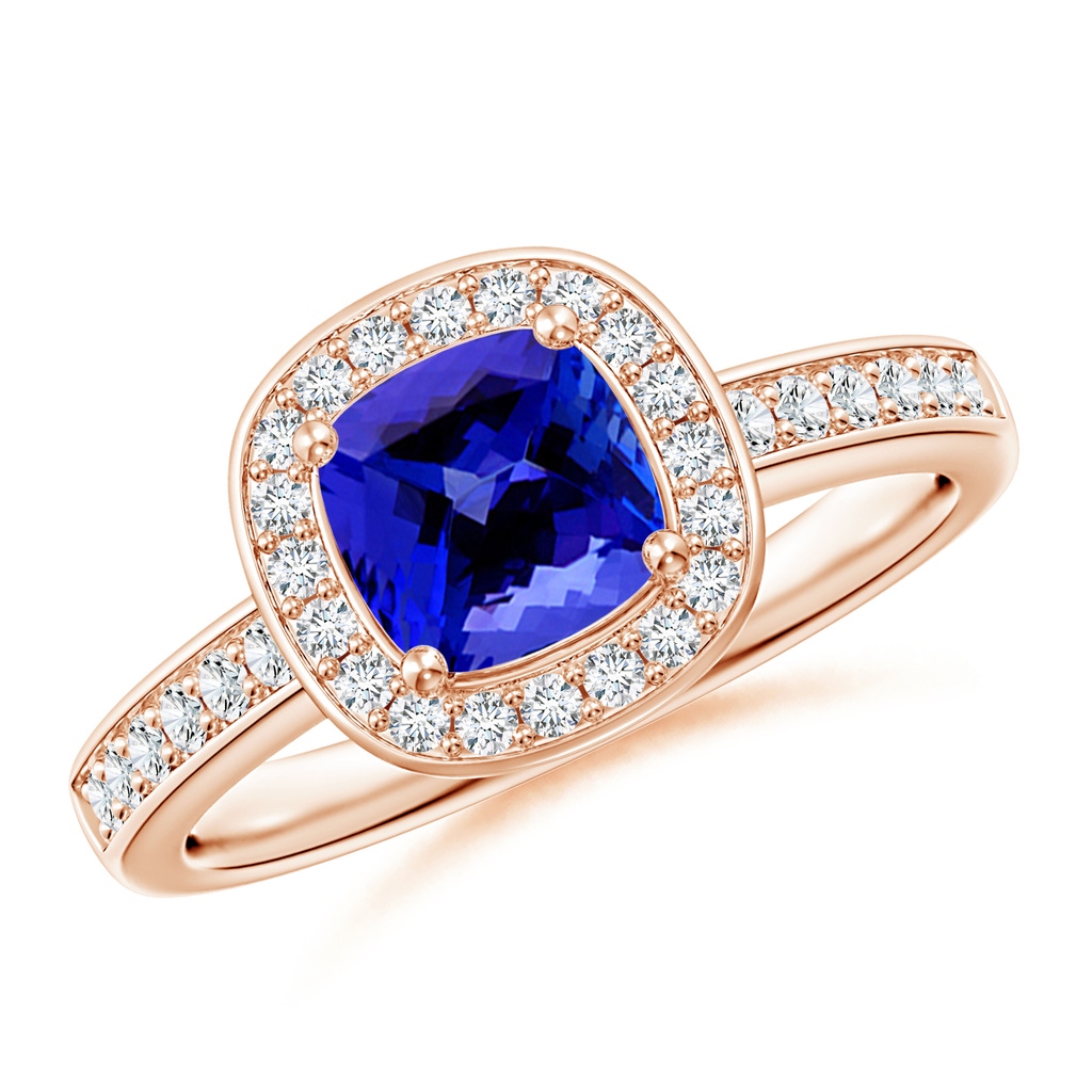 6mm AAAA Cushion Tanzanite Engagement Ring with Diamond Accents in Rose Gold