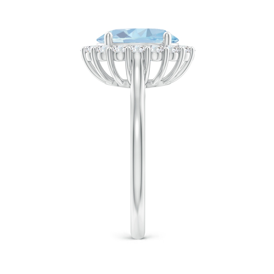 10x8mm A Oval Aquamarine Ring with Floral Diamond Halo in 9K White Gold side 2