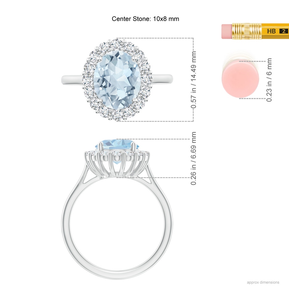 10x8mm A Oval Aquamarine Ring with Floral Diamond Halo in 9K White Gold ruler