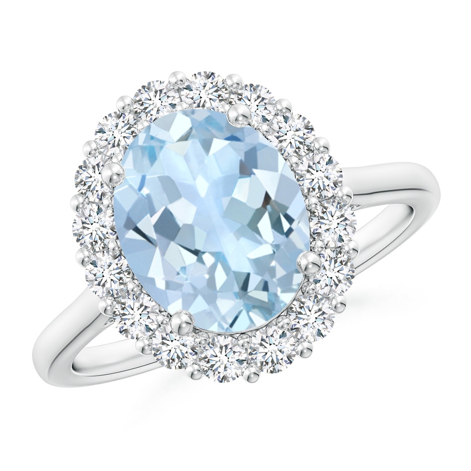 10x8mm AA Oval Aquamarine Ring with Floral Diamond Halo in White Gold 
