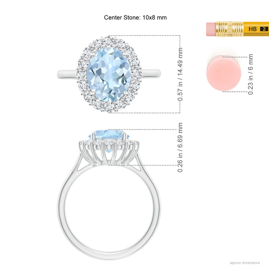 10x8mm AA Oval Aquamarine Ring with Floral Diamond Halo in White Gold ruler