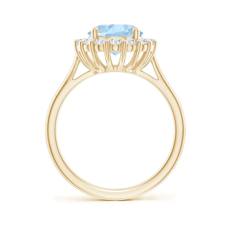 10x8mm AA Oval Aquamarine Ring with Floral Diamond Halo in Yellow Gold side-1
