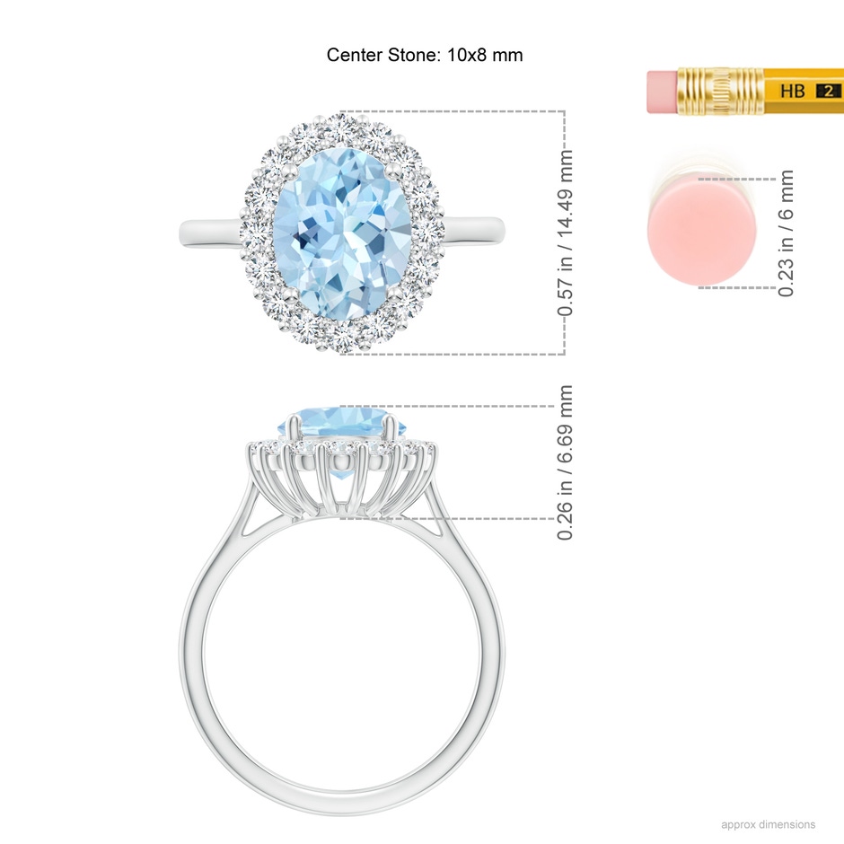 10x8mm AAA Oval Aquamarine Ring with Floral Diamond Halo in White Gold ruler