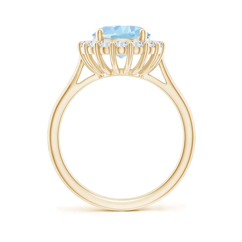 10x8mm AAA Oval Aquamarine Ring with Floral Diamond Halo in Yellow Gold side-1