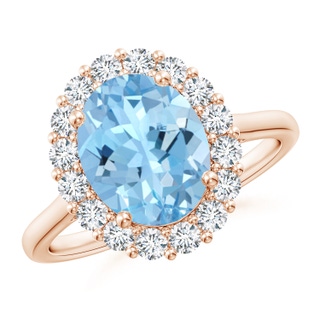 10x8mm AAAA Oval Aquamarine Ring with Floral Diamond Halo in Rose Gold