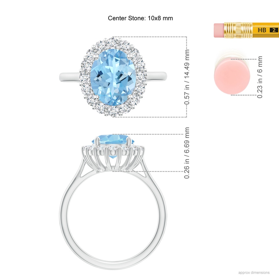 10x8mm AAAA Oval Aquamarine Ring with Floral Diamond Halo in White Gold ruler