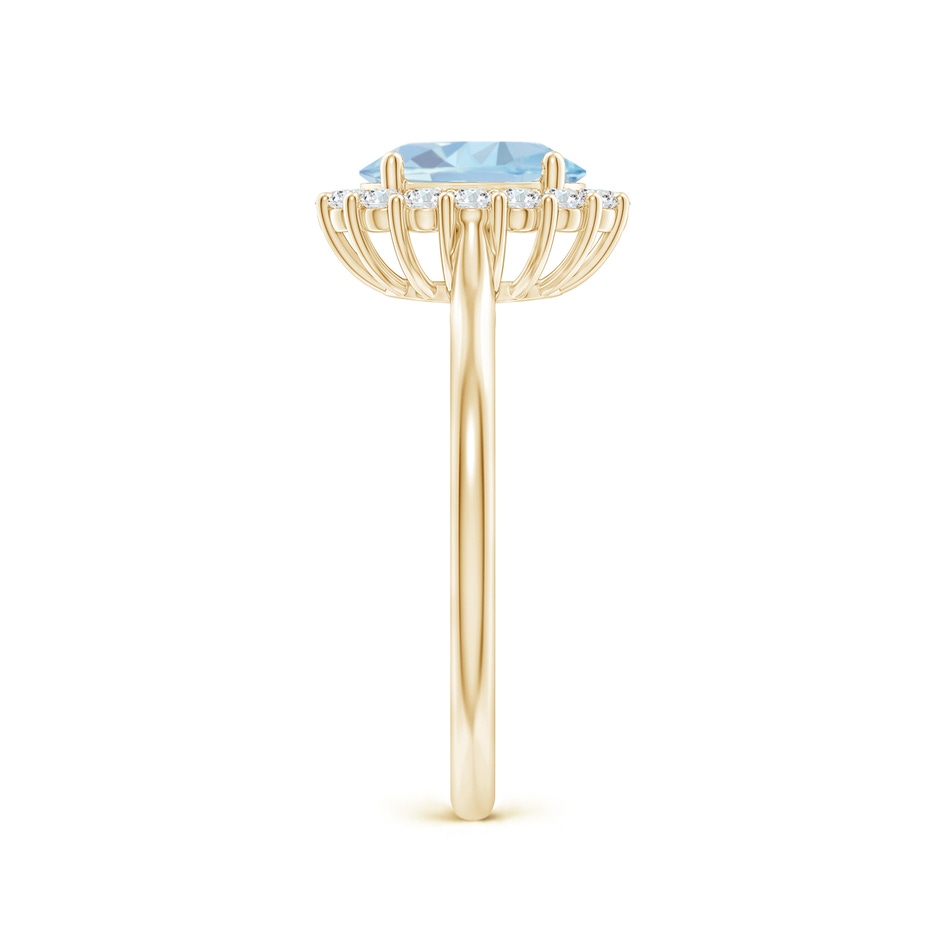 8x6mm A Oval Aquamarine Ring with Floral Diamond Halo in Yellow Gold side-2
