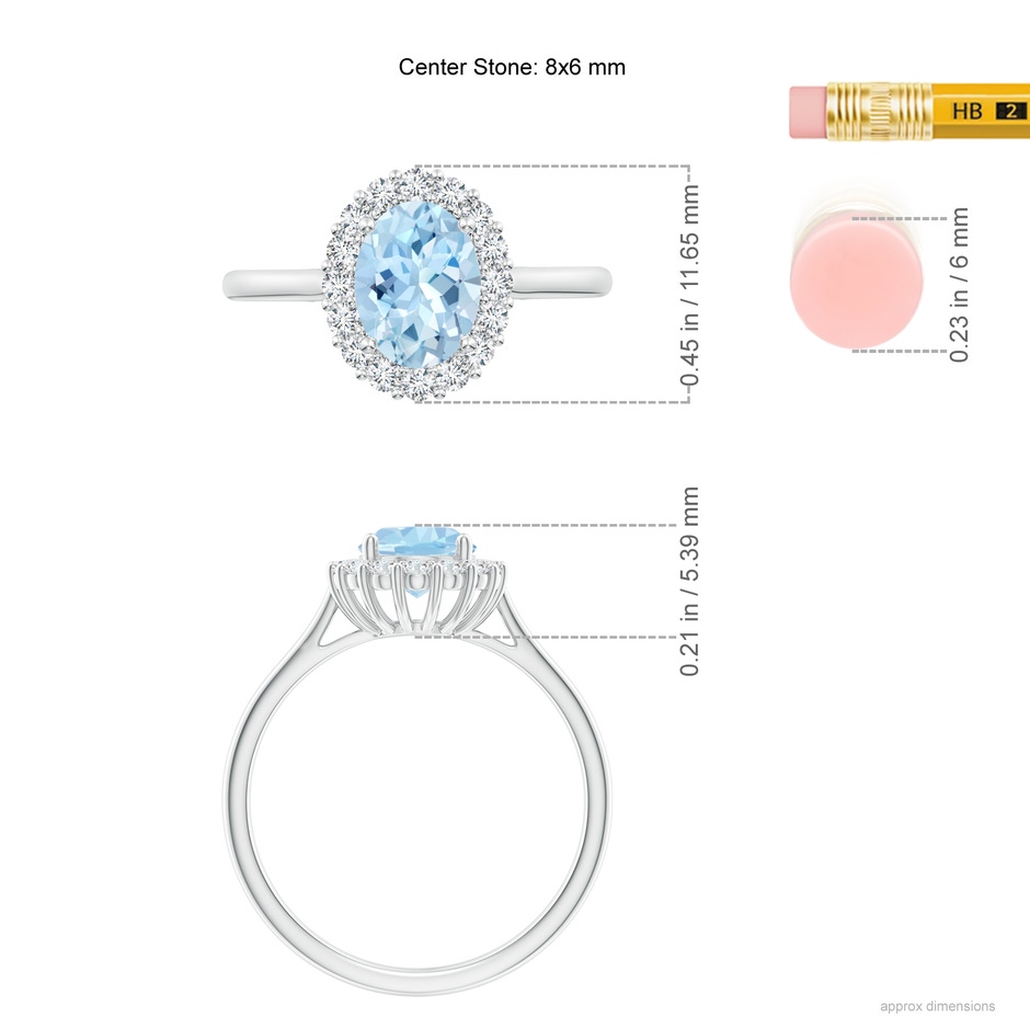 8x6mm AAA Oval Aquamarine Ring with Floral Diamond Halo in White Gold ruler