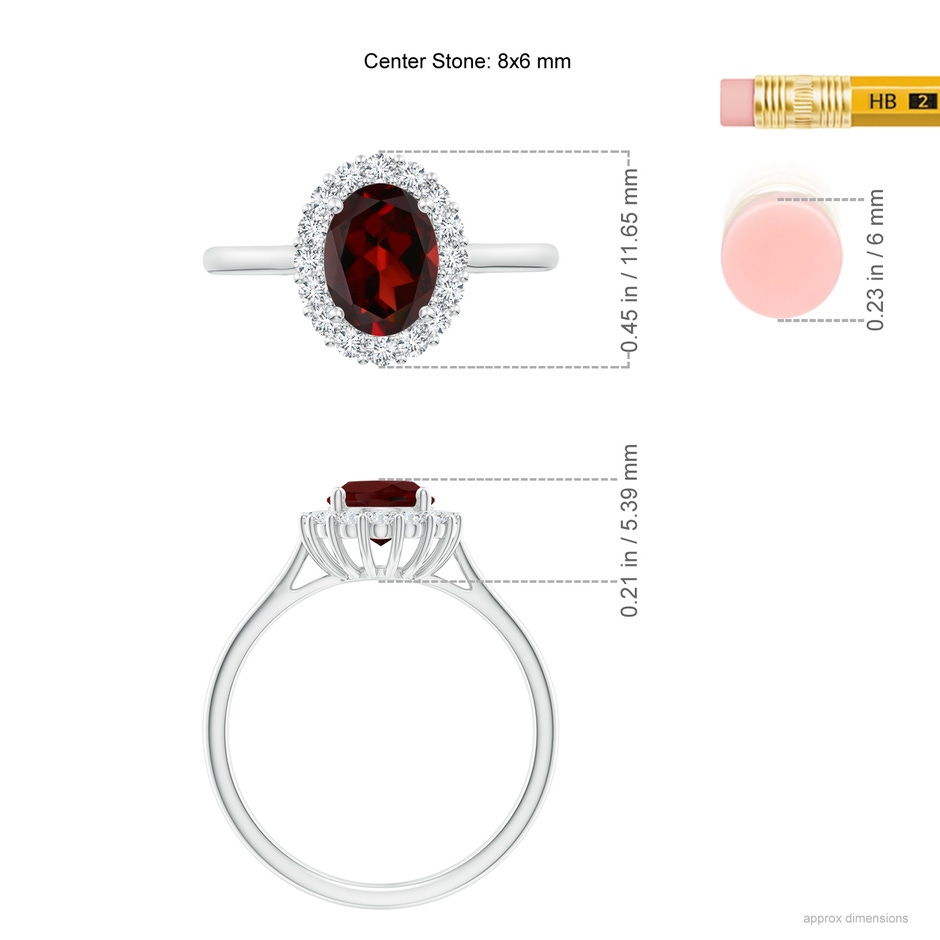 8x6mm AAA Oval Garnet Ring with Floral Diamond Halo in White Gold ruler