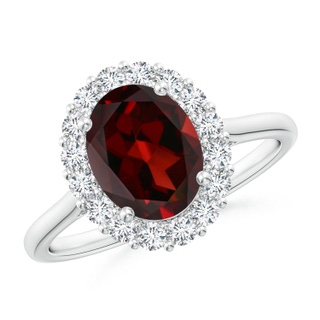 9x7mm AAA Oval Garnet Ring with Floral Diamond Halo in White Gold