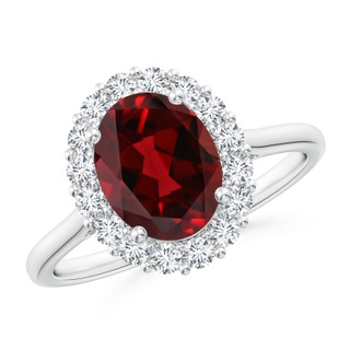 9x7mm AAAA Oval Garnet Ring with Floral Diamond Halo in P950 Platinum
