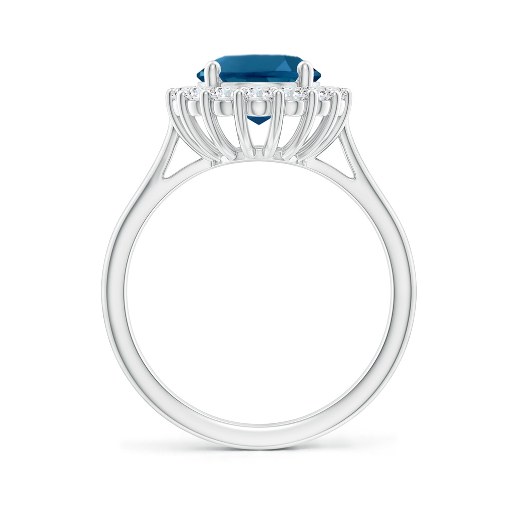 10x8mm AAAA Oval London Blue Topaz Ring with Floral Diamond Halo in White Gold Product Image