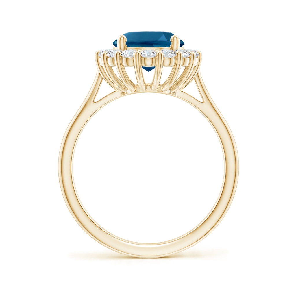 10x8mm AAAA Oval London Blue Topaz Ring with Floral Diamond Halo in Yellow Gold Product Image
