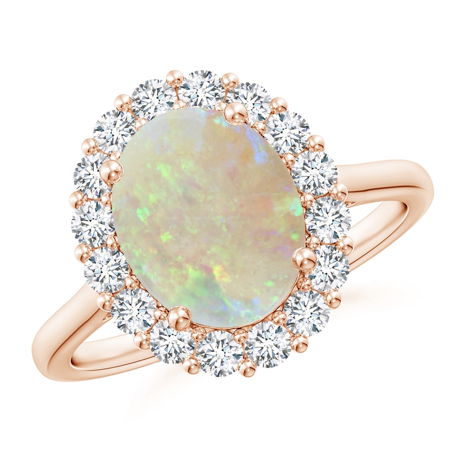10x8mm AAA Oval Opal Ring with Floral Diamond Halo in Rose Gold 