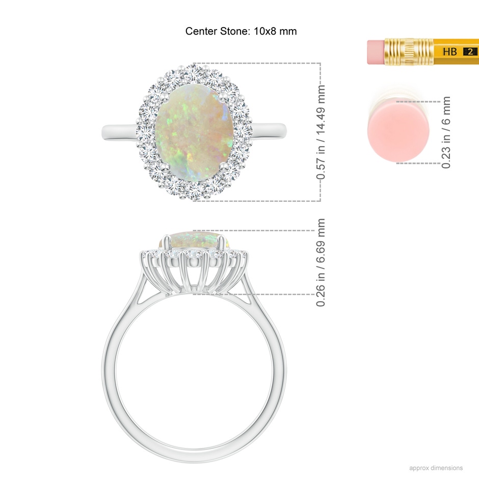 10x8mm AAA Oval Opal Ring with Floral Diamond Halo in White Gold ruler